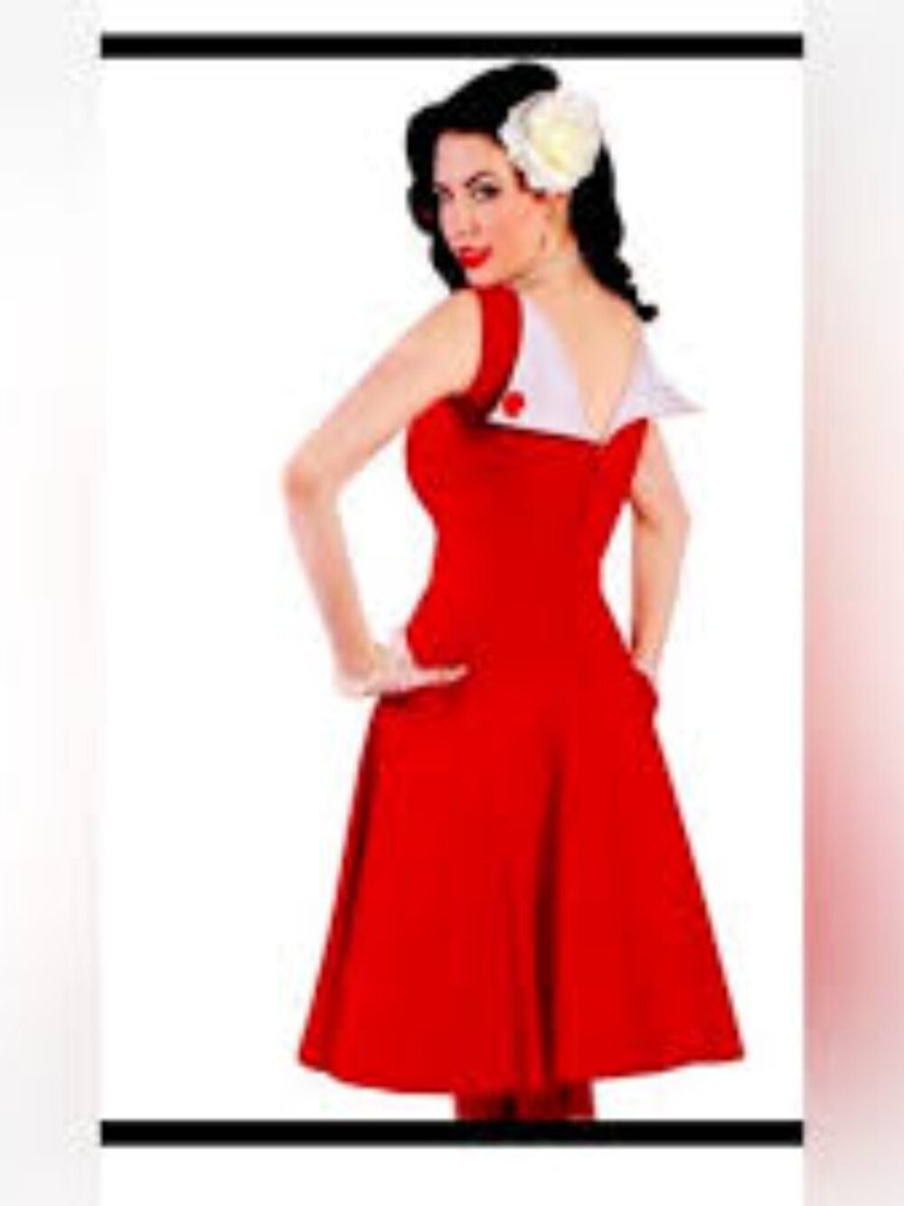 EUC Bettie Page Jazmine Keyhole Pinup Red & White Dress Swing Dancing Sz S